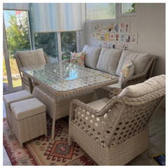 Rosa Rattan 3 lü Oturma Grubu 8 Parça Kapuçino