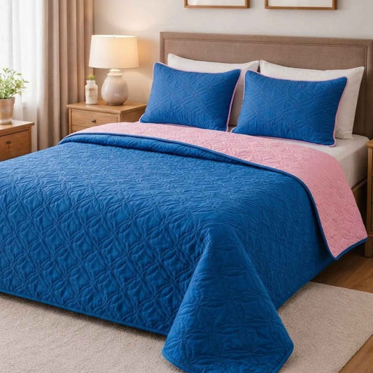 Orkide 200x240 Yastıklı Lux Yatak Örtüsü Mavi Pembe