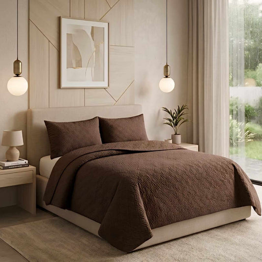 Orkide 200x240 Yastıklı Lux Yatak Örtüsü Kahve