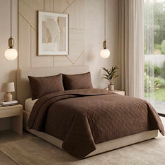 Orkide 200x240 Yastıklı Lux Yatak Örtüsü Kahve