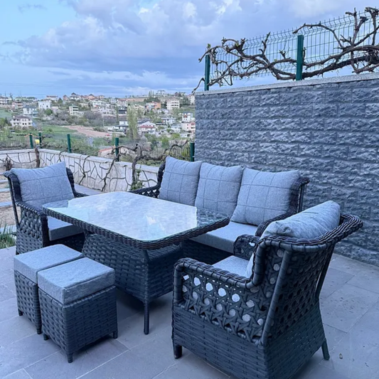 Rosa Rattan 3 lü Oturma Grubu 8 Parça Antrasit