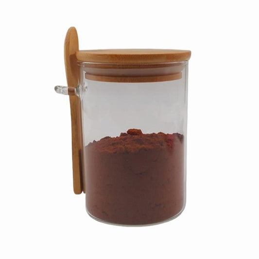 Ahşap Kapaklı Vakumlu Kaşıklı Cam Kavanoz 450ml 8.5x12 cm