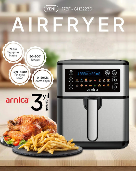 Arnica 7 Lt Yapışmaz Hazneli Sıcak Hava Fritözü Airfryer