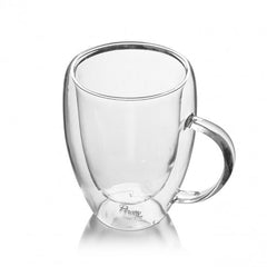 Çift Cidarlı Kulplu 350 ml Cam Bardak Kupa İnce Altlı
