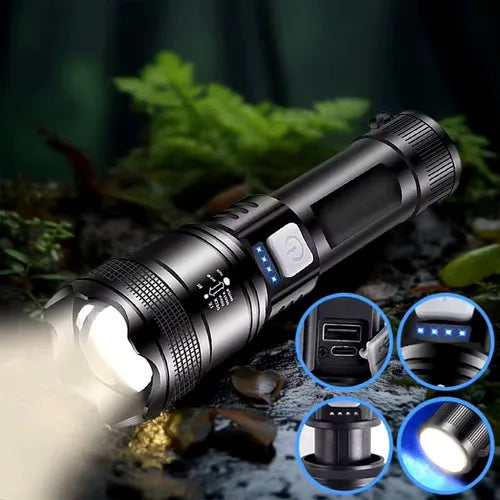 USB Şarjlı 3 Modlu Yakınlaştırılabilir LED El Feneri Siyah