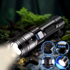 USB Şarjlı 3 Modlu Yakınlaştırılabilir LED El Feneri Siyah