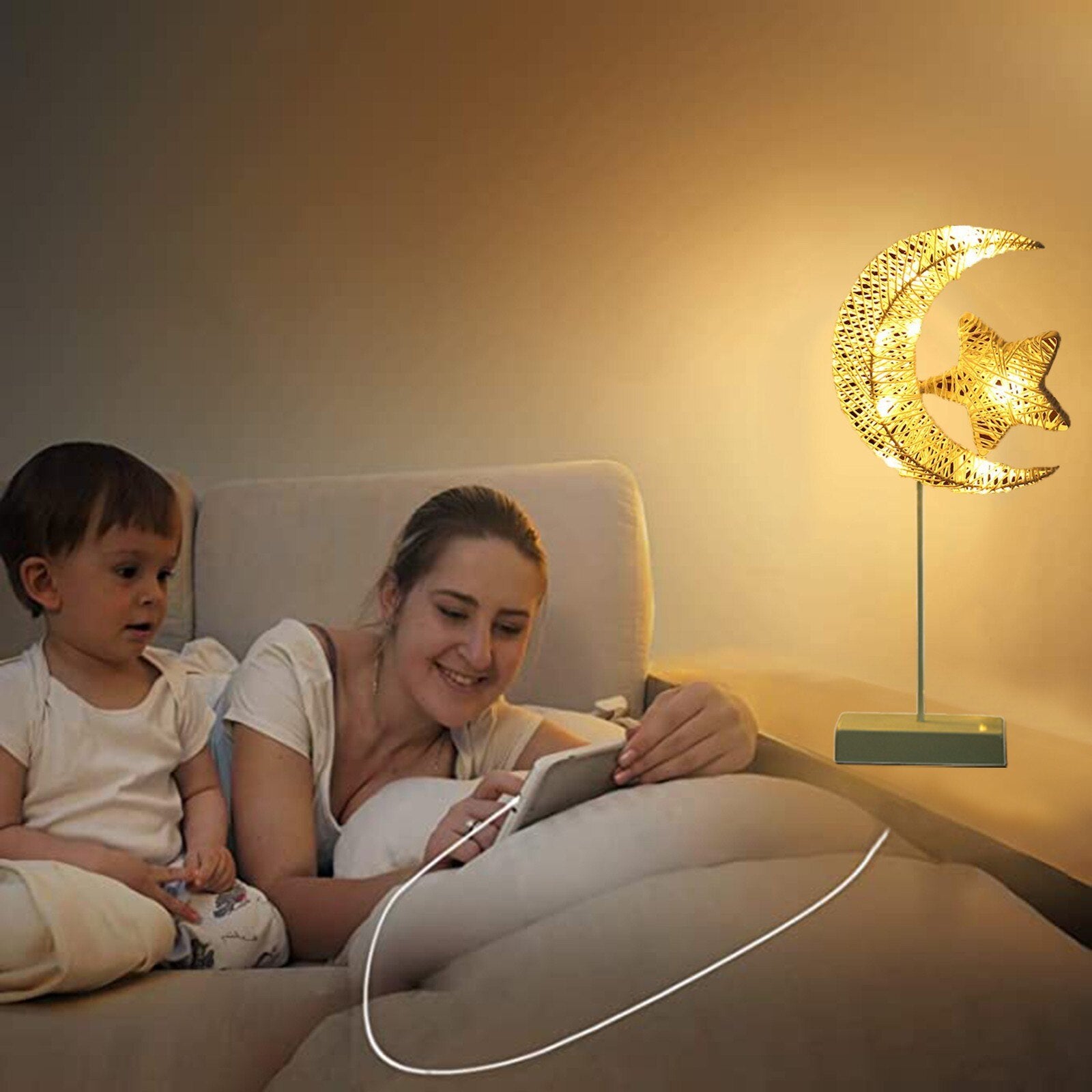 Dekoratif Retro Led Masa Lambası Ay Yıldız