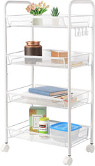 Dört Katlı 25x48x84 Cm Tekerlekli Organizer Beyaz