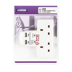 Status 2 Soketli 2 USB-A Girişli Beyaz Kablosuz Priz Adaptörü