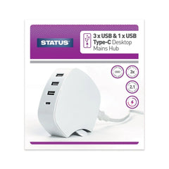 Status 3 USB-A ve 1 USB-C Girişli 1 Metre Kablolu Beyaz Seyyar USB Çoğaltıcı