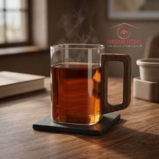 Wooden-Handled Borosilicate Minimalist Glass Mug