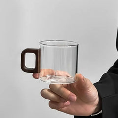 Ahşap Kulplu Borosilikat Cam Kahve Bardağı