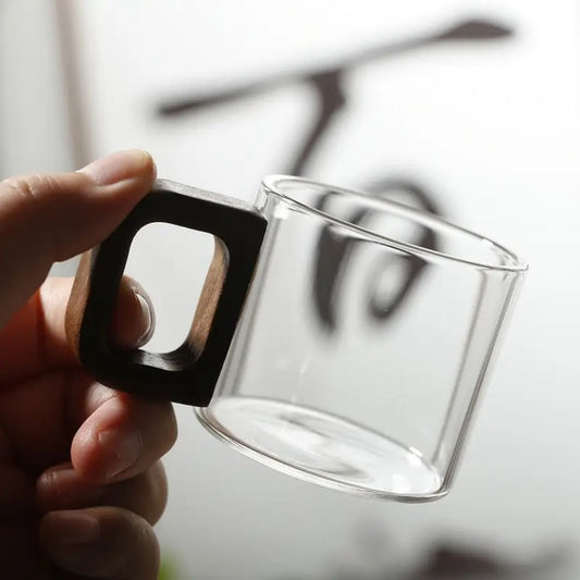 Borosilicate Glass Coffee Cup with Wooden Handle