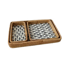 Balık Desenli Üçlü Rattan Tepsi