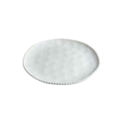 Kenarları Boncuk Kabartmalı Porselen Yemek Servis Tabağı 26 cm Beyaz
