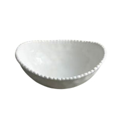 Boncuk Kabartmalı Porselen 20 cm Kayık Servis Sunum Meyve Kase Beyaz