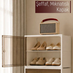 4 Şeffaf Kapaklı 8 Bölmeli Ayakkabılık Beyaz