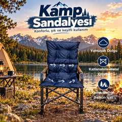 Yumuşak Dolgu Minderli Katlanabilir Metal Gövde Kamp Piknik Bahçe Balkon Sandalyesi