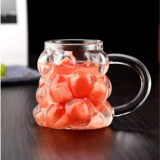 Beaded Embossed Borosilicate Glass Mug with Handle, Clear