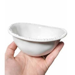 Boncuk Kabartmalı Porselen 20 cm Kayık Servis Sunum Meyve Kase Beyaz