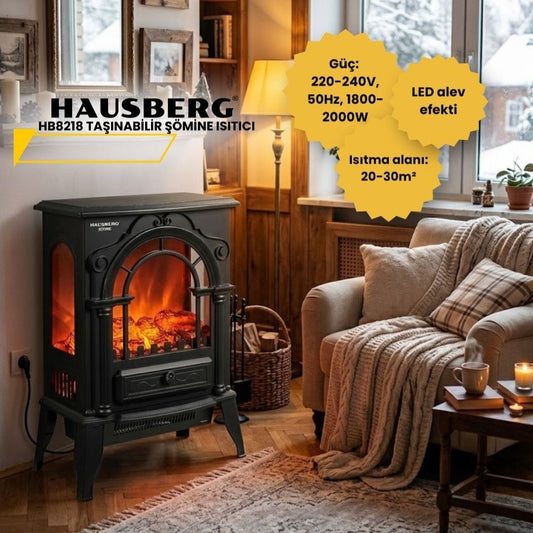 Hausberg Electric Portable Fireplace with LED Flame Effect