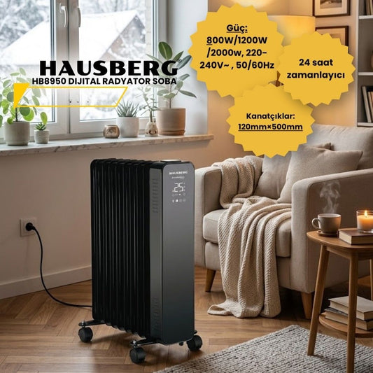 Hausberg Digital Electric 9-Panel Remote Controlled Radiator Heater Black