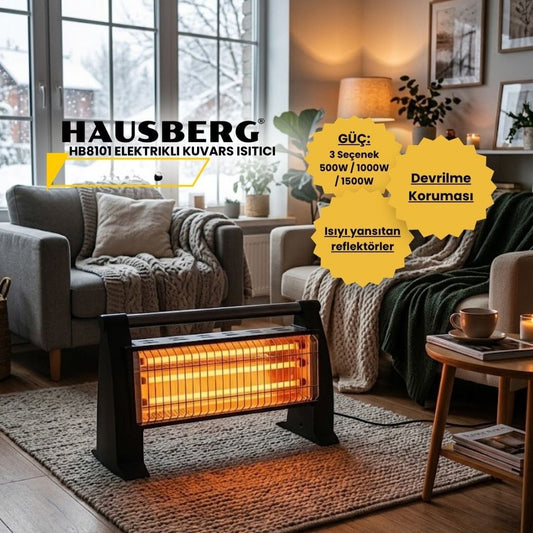 Hausberg 3-Rod Quartz Electric Heater Stove Black