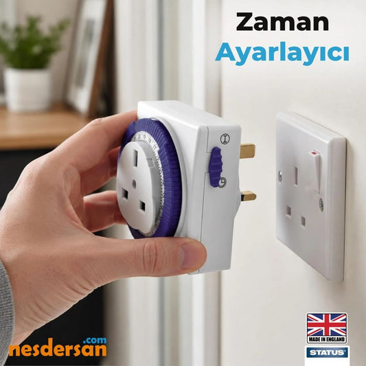 Status 24 Saat Kare Beyaz Zamanlayıcı Ayarlı Priz