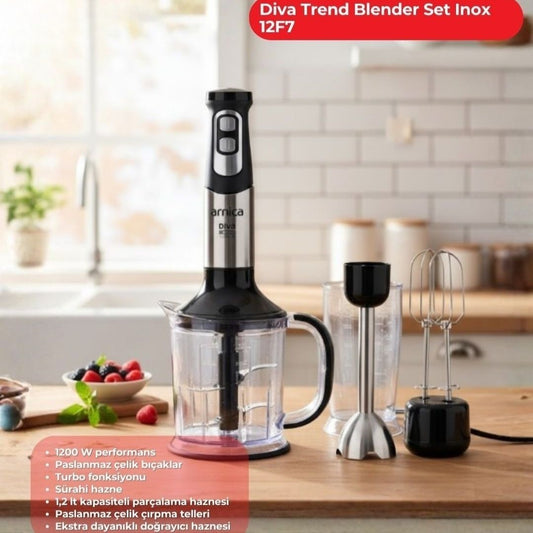 Arnica Diva Trend 1200 W Blender Seti Gümüş