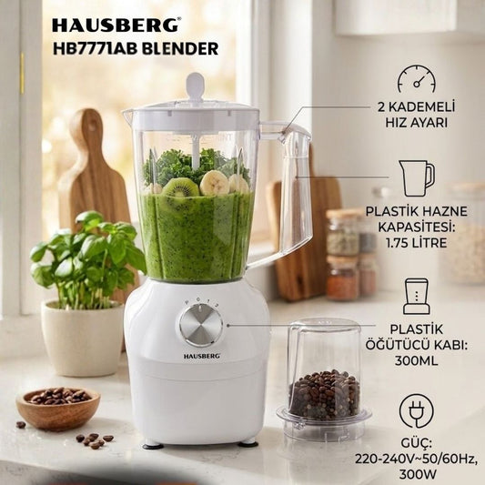 Hausberg 2 Hız Ayarlı 300 W Blender Beyaz