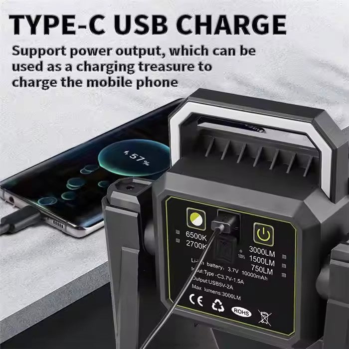 Taşınabilir Projektör USB Şarjlı Tripotlu LED Çalışma Lambası