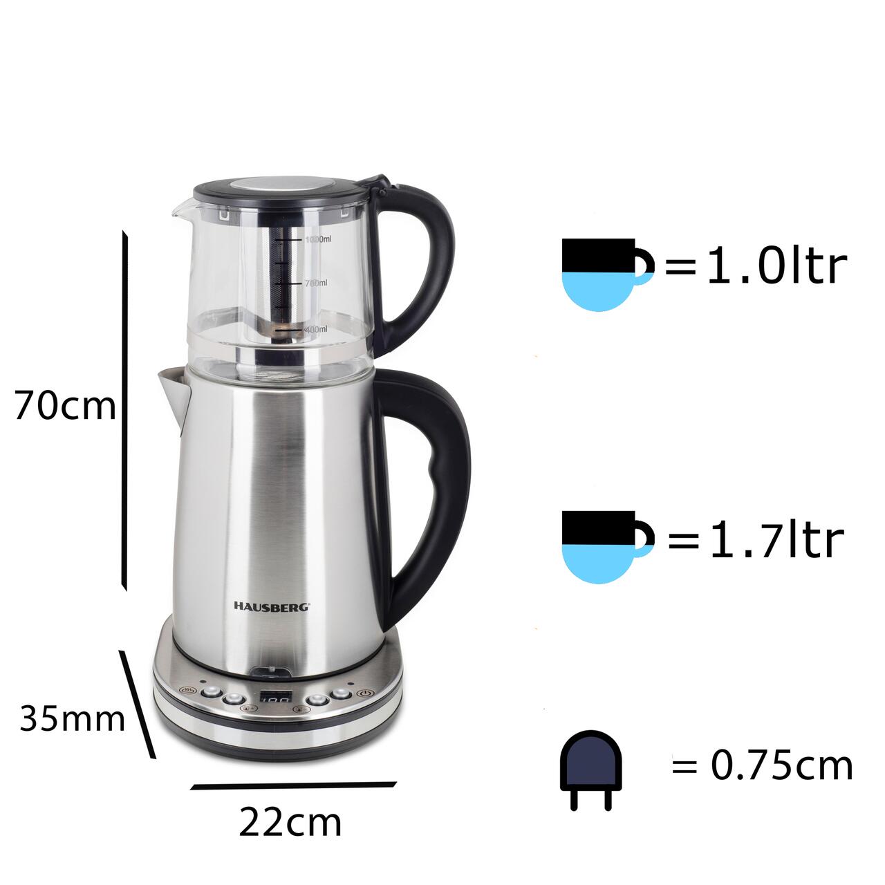 Hausberg 1.7 Lt Dijital Çay Makinesi Inox
