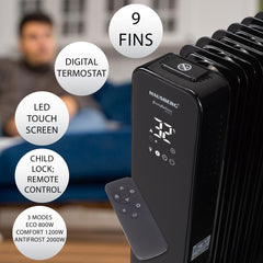 Hausberg Dijital Elektrikli 9 Petekli Uzaktan Kumandalı Radyatör Soba Siyah