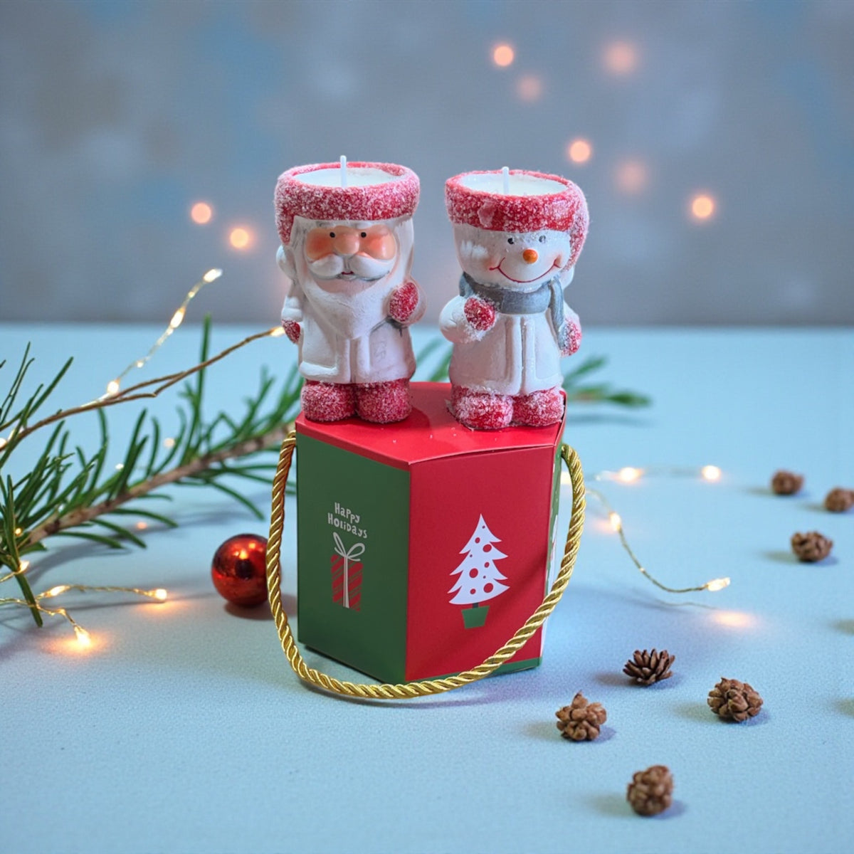 Kendi Özel Yeni Yıl Konseptli Kutusunda 2'li  Mum Biblo 6x10 Cm