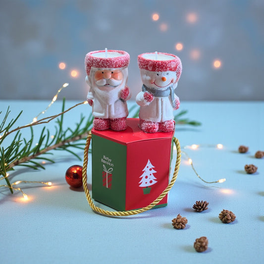 Kendi Özel Yeni Yıl Konseptli Kutusunda 2'li  Mum Biblo 6x10 Cm