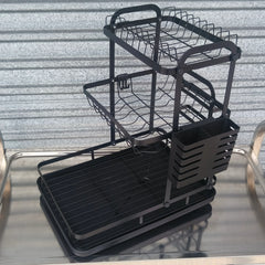 3 Katlı Bulaşık Rafı Düzenleyici Bulaşık Kurutma Rafı Siyah