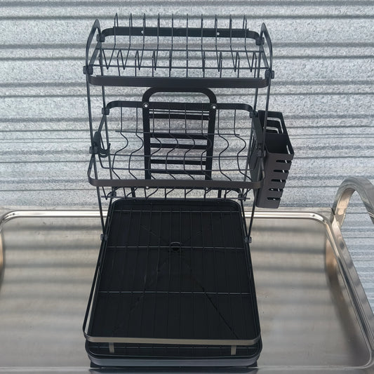 3 Katlı Bulaşık Rafı Düzenleyici Bulaşık Kurutma Rafı Siyah