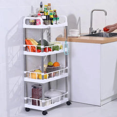 4 Katlı Çok Amaçlı Tekerlekli Beyaz Raf