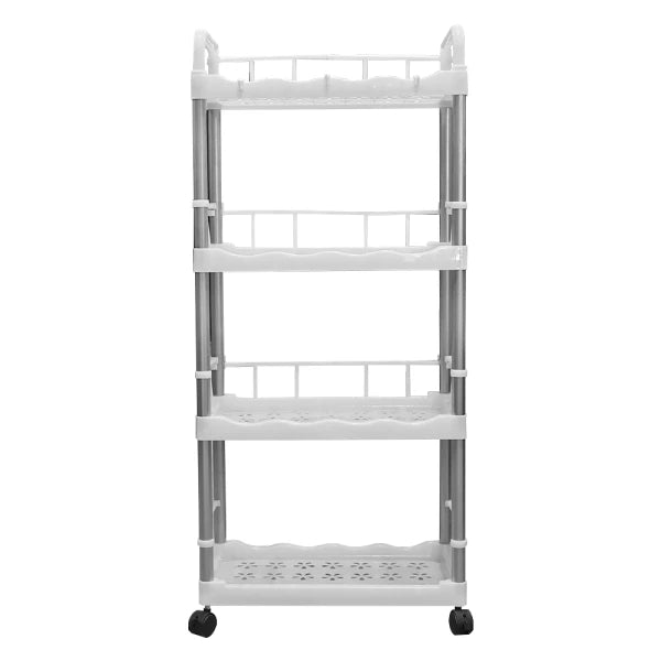 4 Katlı Çok Amaçlı Tekerlekli Beyaz Raf