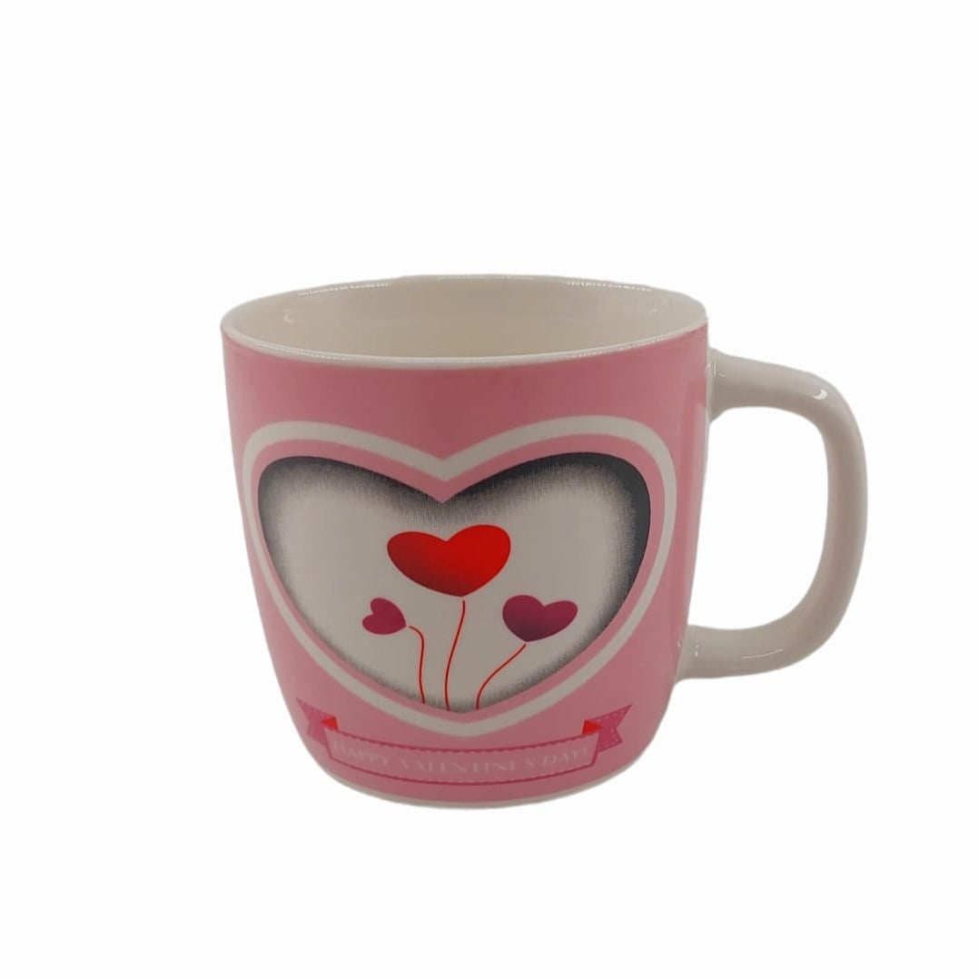Kalp İçinde Kalp Desenli 8.5x9 Cm Kupa Mug  Pembe