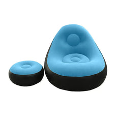 Dahili Pompalı Tabureli Yuvarlak Şişme Koltuk Mavi