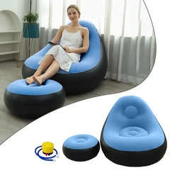 Dahili Pompalı Tabureli Yuvarlak Şişme Koltuk Mavi