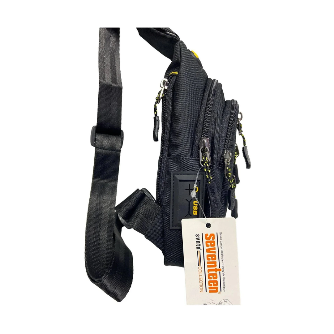 Unisex 4 Gözlü Çapraz Omuz Çanta Siyah