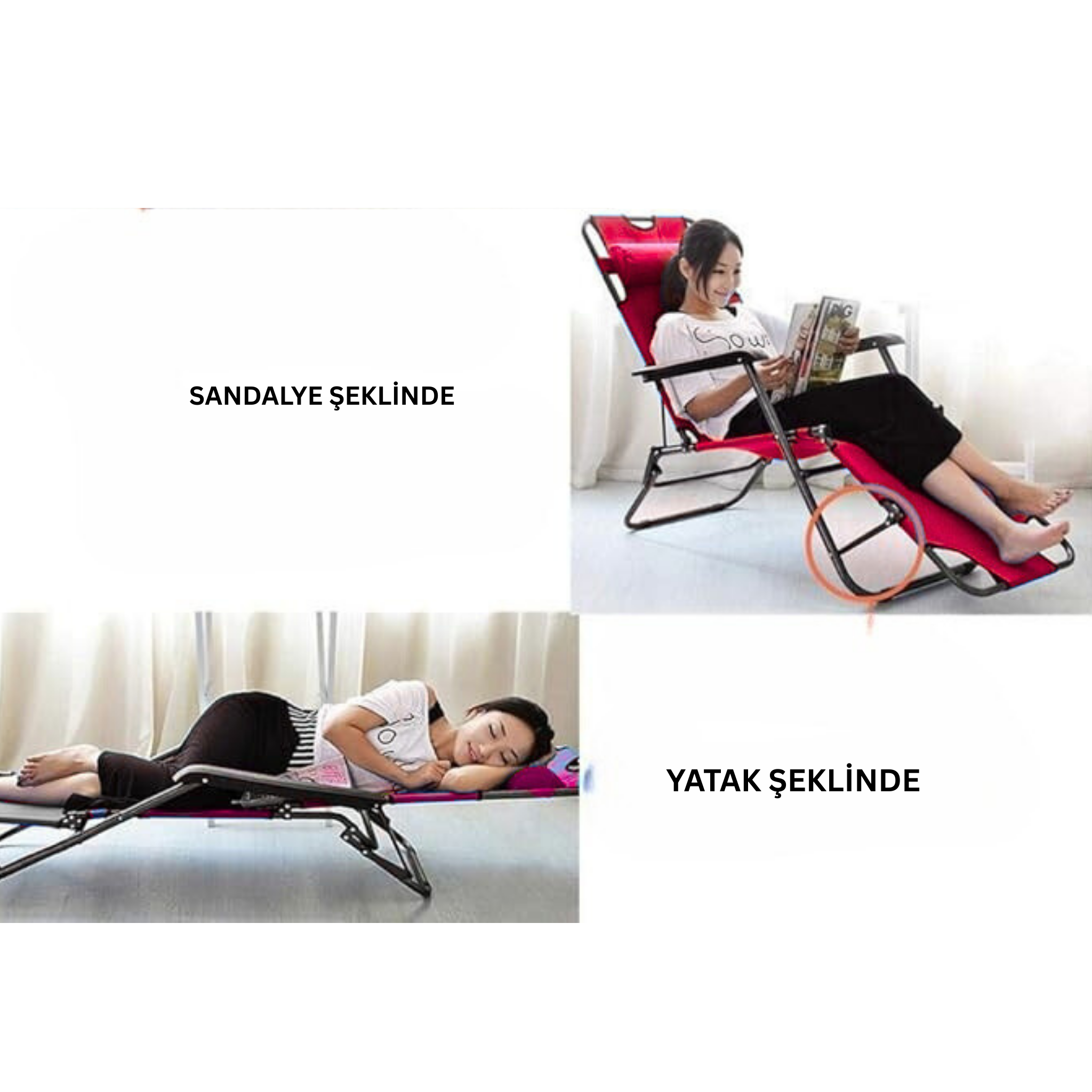 Katlanır Şezlong Sandalye 153x60x75 cm Kırmızı