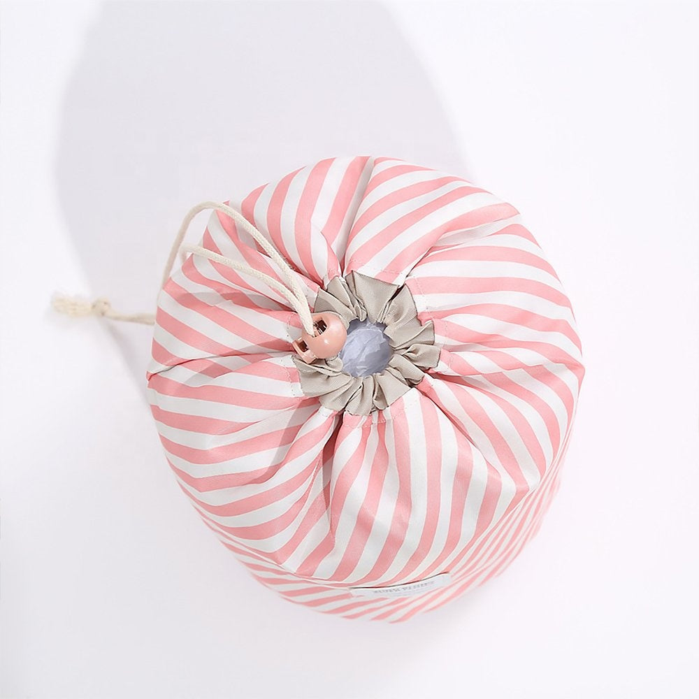 Makyaj Çantası 17x23 cm Naylon Kumaş Çizgili Kırmızı