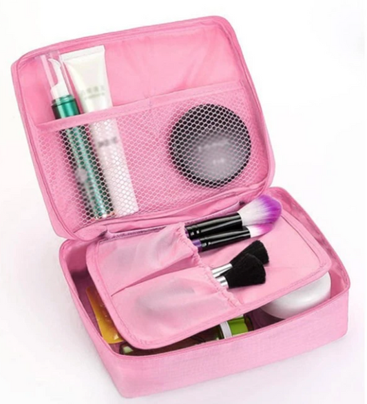Makyaj Çantası 40x25x4 cm Bölmeli Cepli Kumaş Pembe