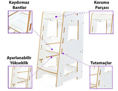 Minera Çocuklar İçin Montessori Öğrenme Kulesi Beyaz