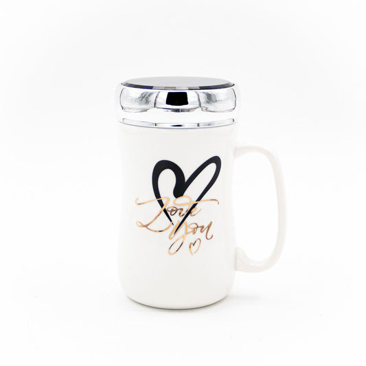 Yazılı Ayna Kapaklı Seramik Mug Kupa