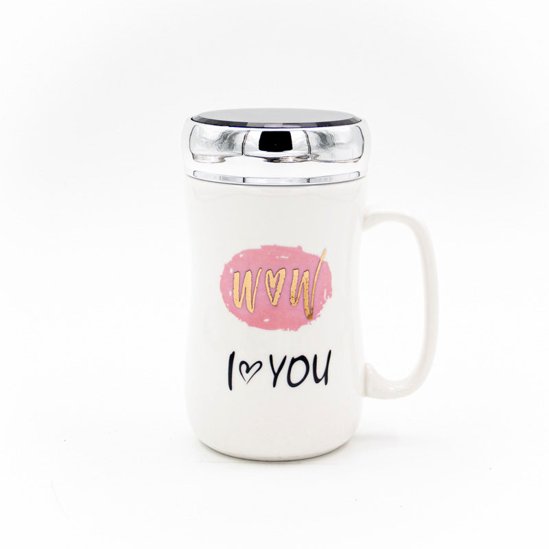 I Love You Yazılı Ayna Kapaklı Seramik Mug Kupa Beyaz