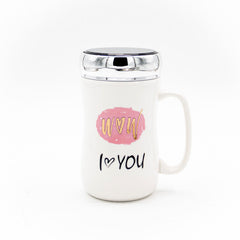 I Love You Yazılı Ayna Kapaklı Seramik Mug Kupa Beyaz